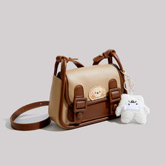 Maxdutti Casual Leather Square Bag Women Cartoon Bear Patchwork Messenger Bag