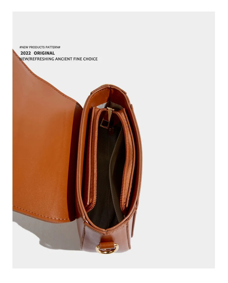 Maxdutti Solid Leather Messenger Bag Women Blogger Retro Saddle Bag