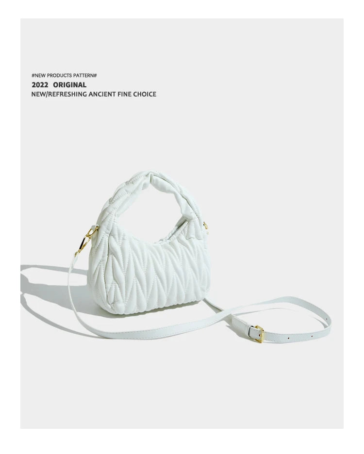Maxdutti Pleated Texture Handbag Solid Casual Messenger Bag