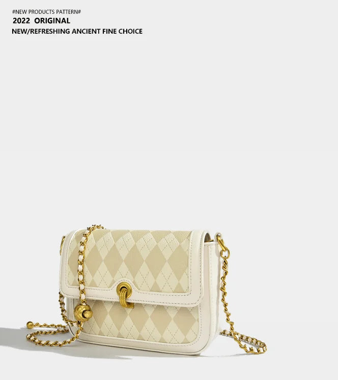 Maxdutti Chain Texture Messenger Bag Women England Style Geometric Printing Bag