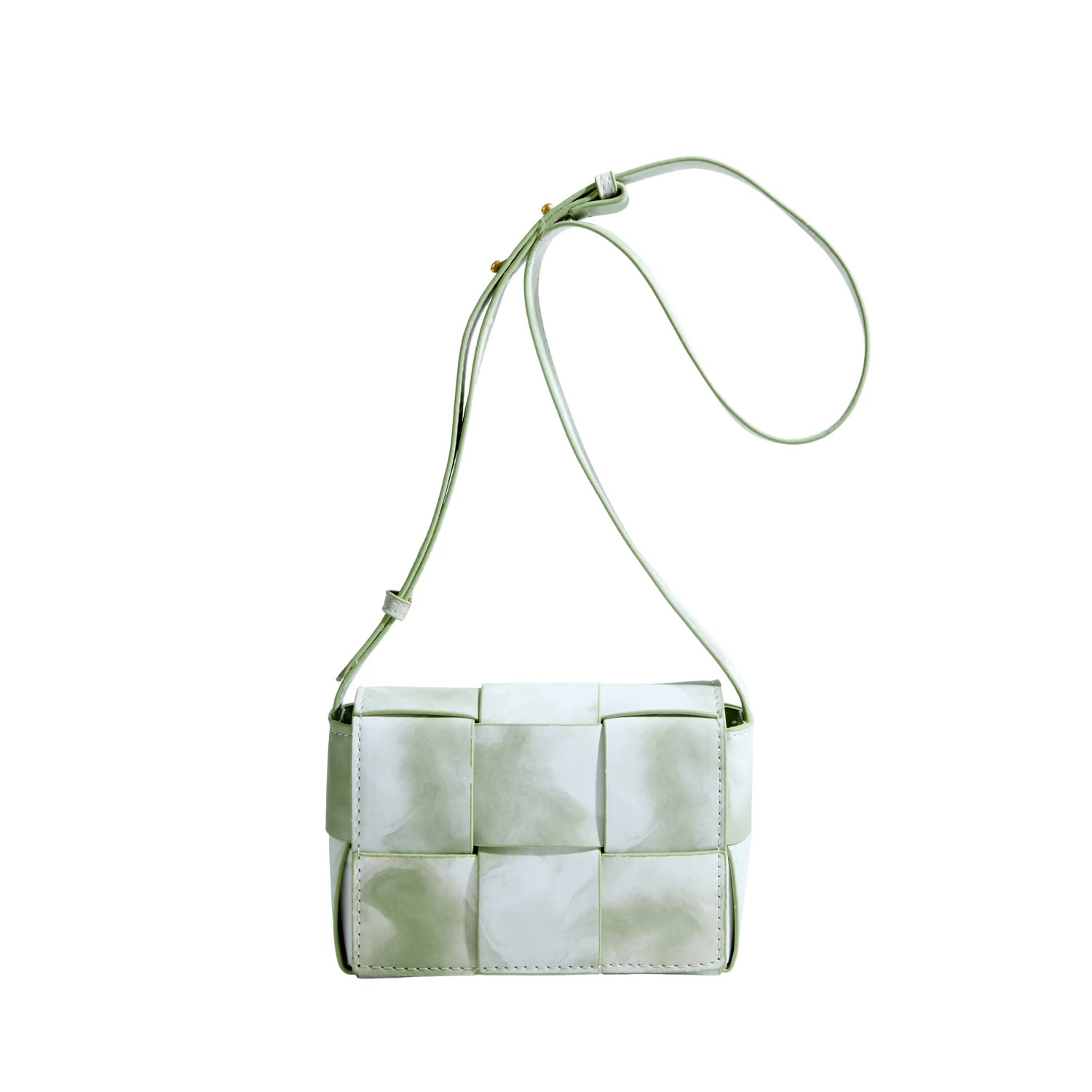 Maxdutti Leather Square Bag Women Ins Blogger Retro Weave Tie-dyed