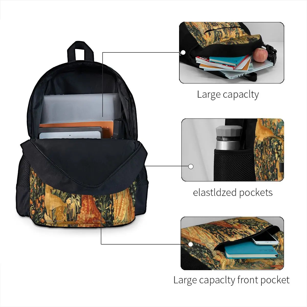 Medieval Deer Scene Backpacks Men Women Recycled Personalised Bags