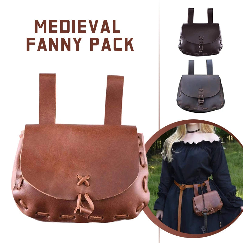 Medieval Punk Retro Waist Bag Renaissance PU Leather Travel Wallet