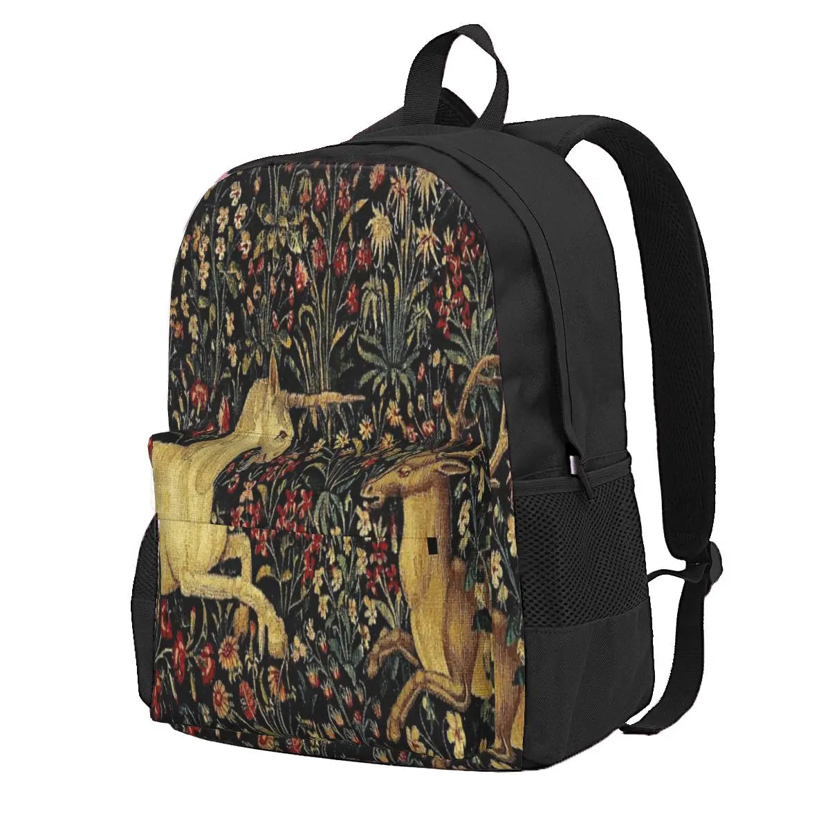 Medieval Unicorn Midnight Floral Backpack Men Women Unis