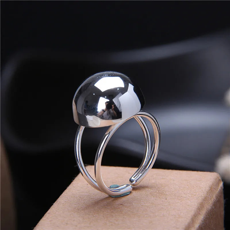 S925 Sterling Silver Semi-Circular Ball Open Ring