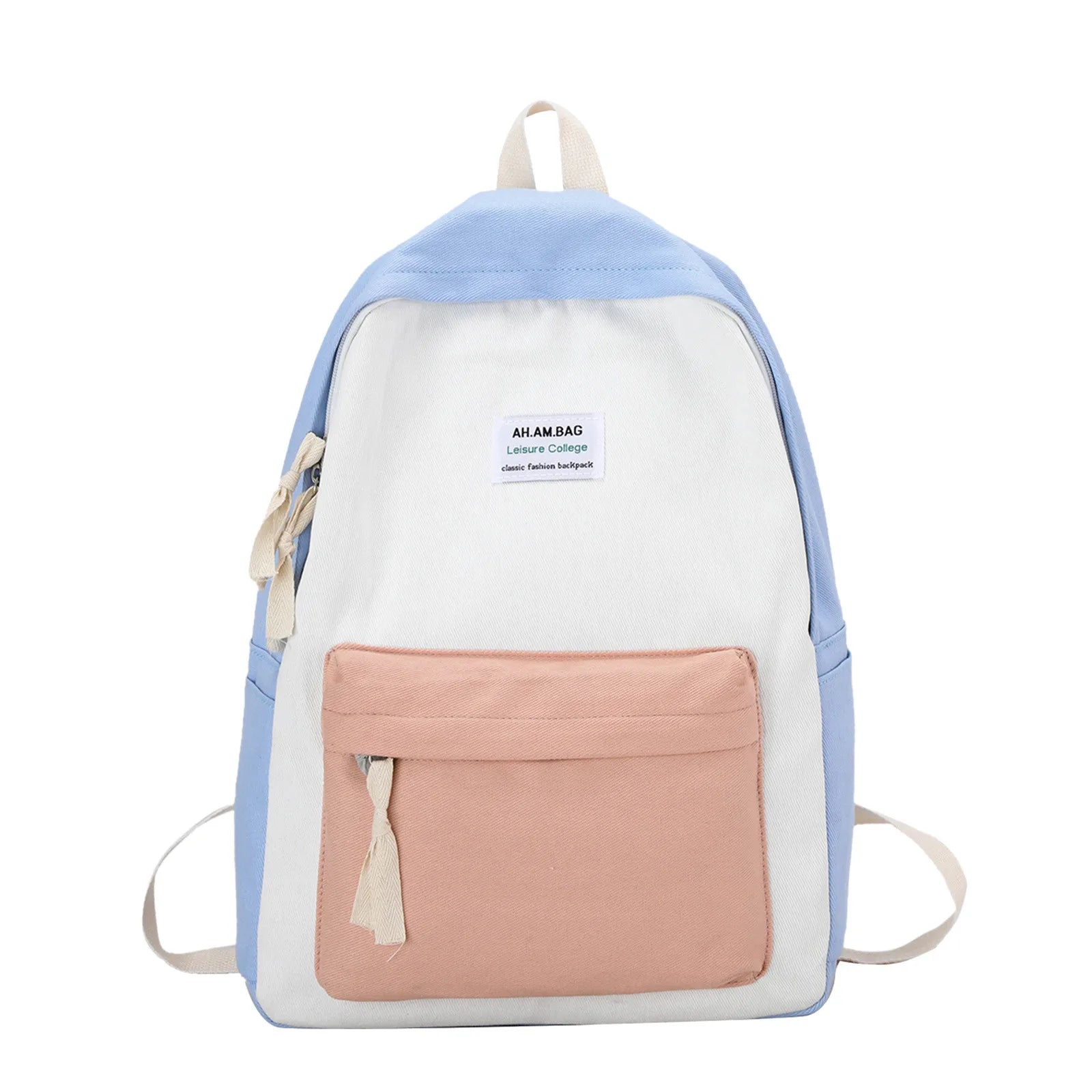 Adult Colorblock Canvas Backpack Large Zipper Electrician Backpack