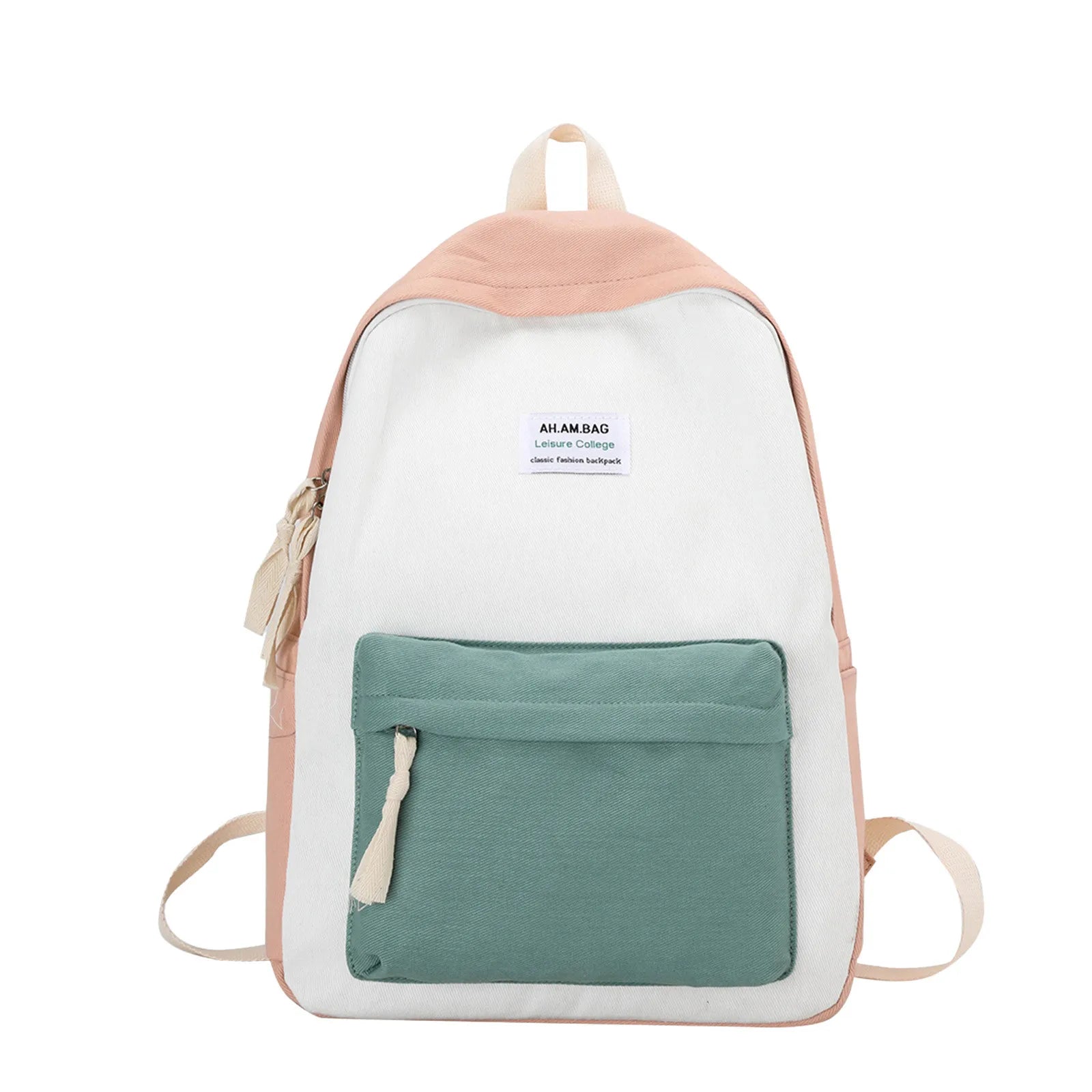 Adult Colorblock Canvas Backpack Large Zipper Electrician Backpack