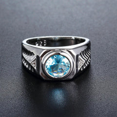 Vintage Aquamarine Zircon Ring S925 Sterling Silver Wedding Jewelry