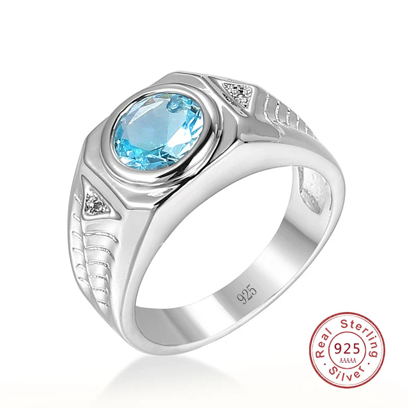 Vintage Aquamarine Zircon Ring S925 Sterling Silver Wedding Jewelry