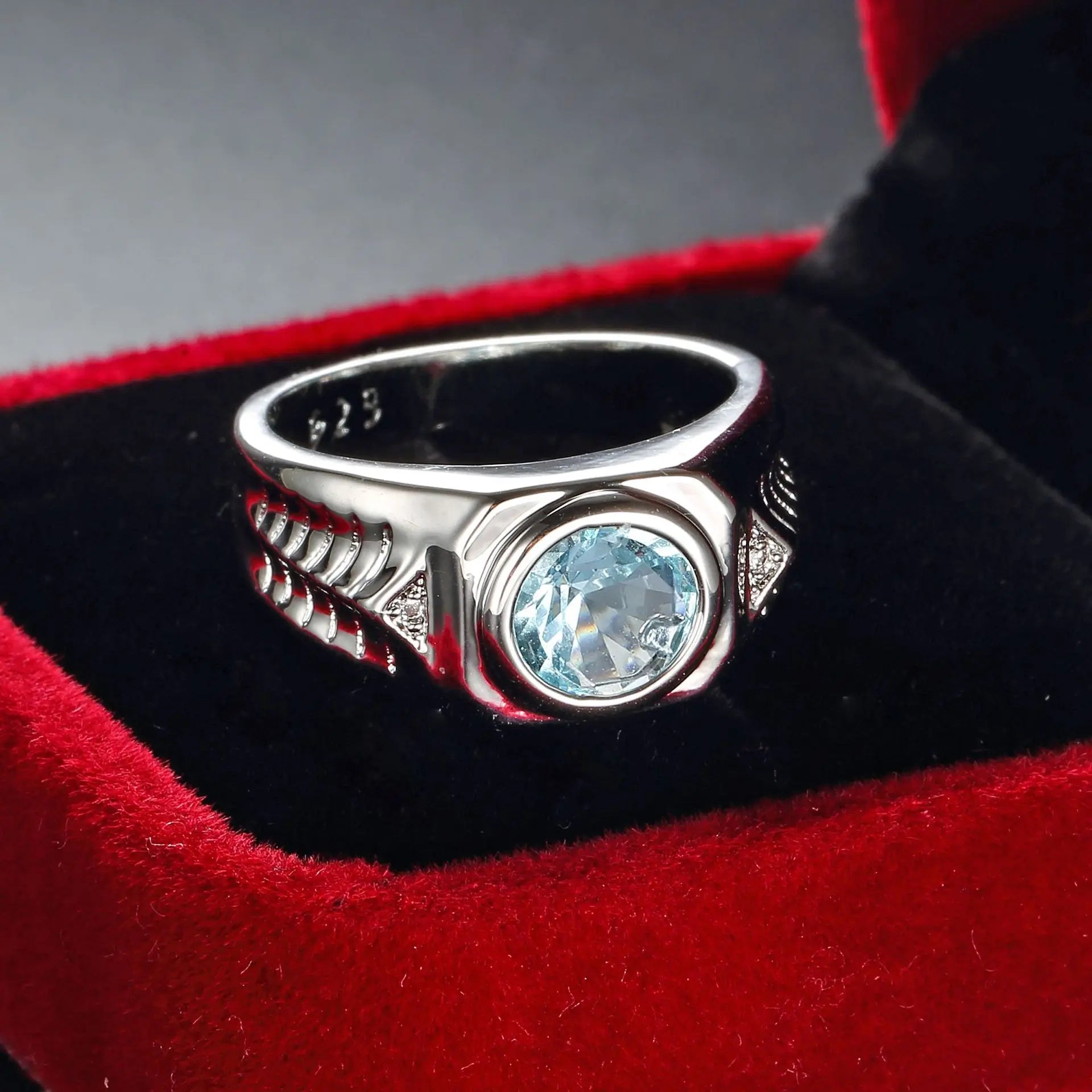 Vintage Aquamarine Zircon Ring S925 Sterling Silver Wedding Jewelry