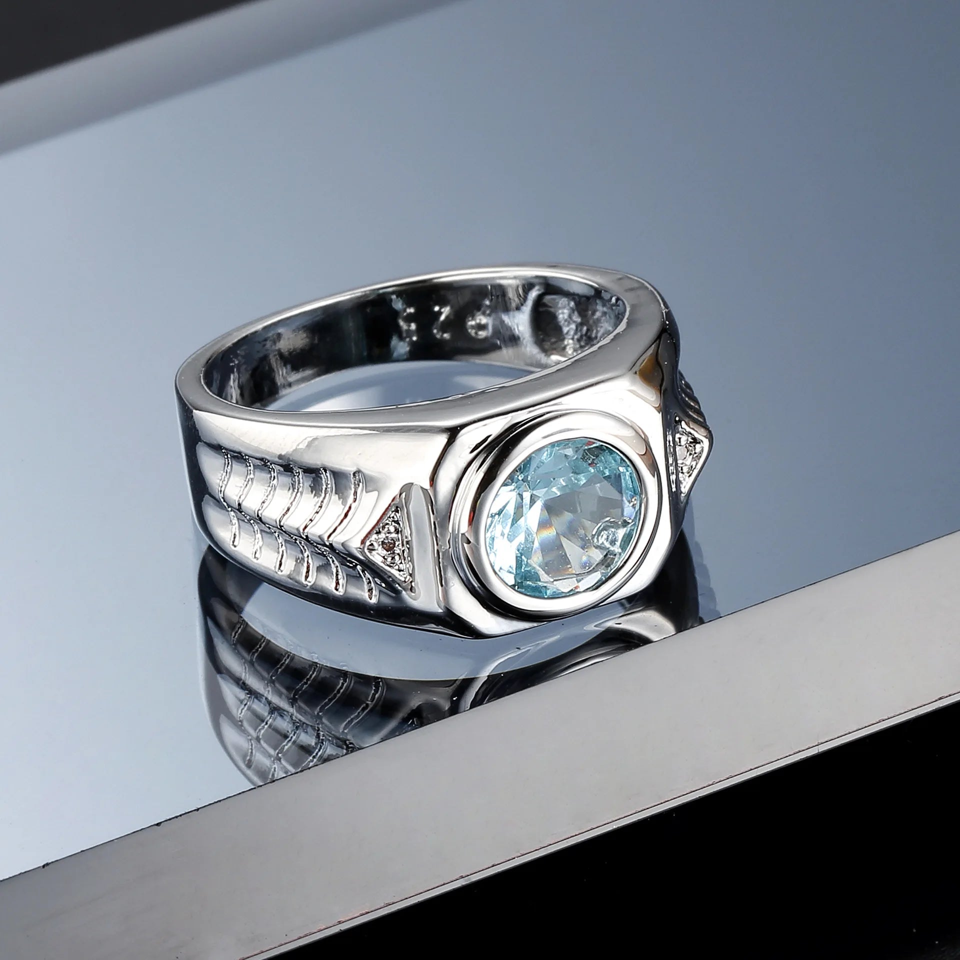 Vintage Aquamarine Zircon Ring S925 Sterling Silver Wedding Jewelry