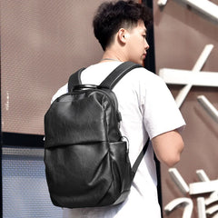 Men Backpack Large Capacity Campus Book Bag Leather Laptop Business