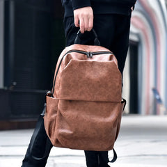 Men Backpack Large Capacity Campus Book Bag Leather Laptop Business