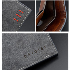 Men Bifold Business Leather Wallet Thin Frosted Wallet Youth Large-capacity