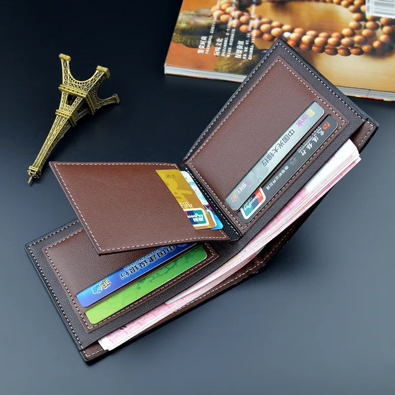 Men Bifold Business Leather Wallet Thin Frosted Wallet Youth Large-capacity
