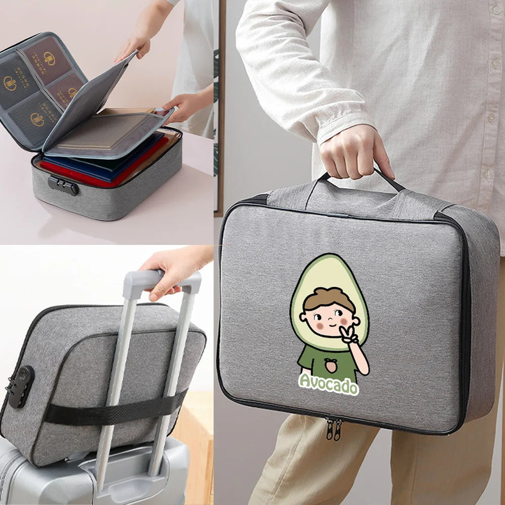 Men Women Briefcase Handbags Organizer Travel Credentials Tote Lockbox