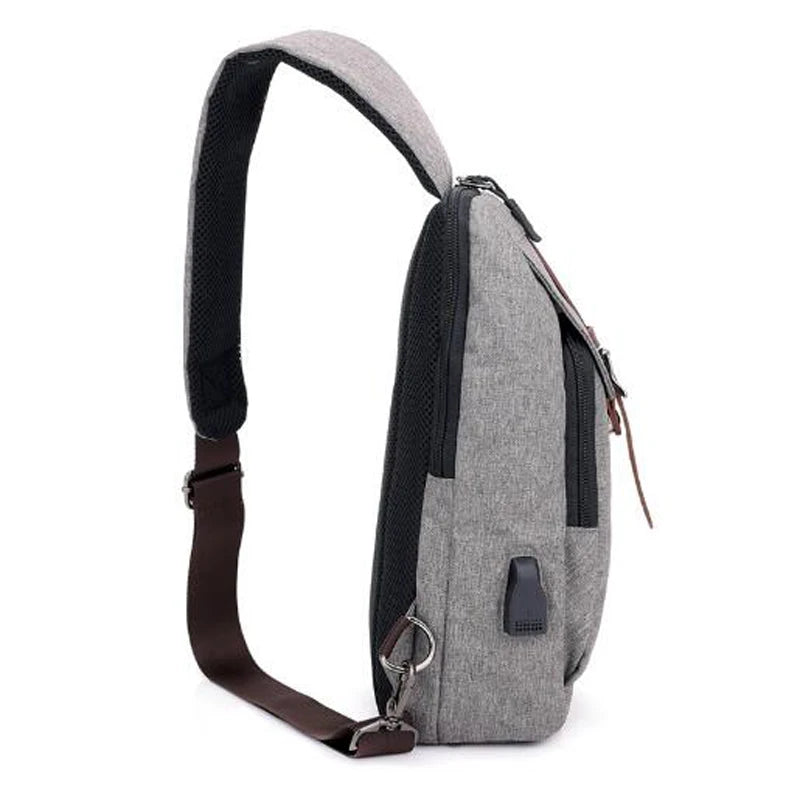 Men Travel Chest Bag USB Charging Casual Shoulder Handbag A10262