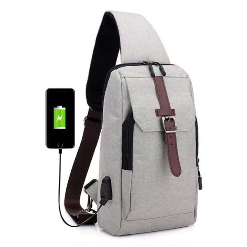 Men Travel Chest Bag USB Charging Casual Shoulder Handbag A10262