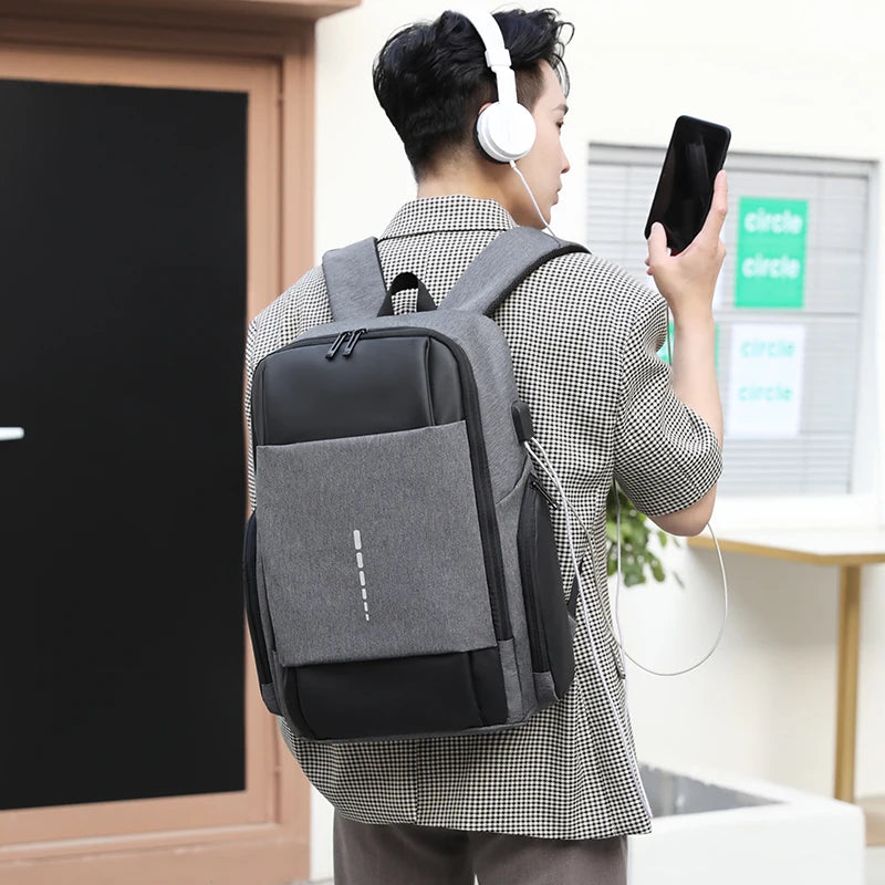 Men Business Waterproof Backpacks USB Charging 15.6 Laptop Travel Bags