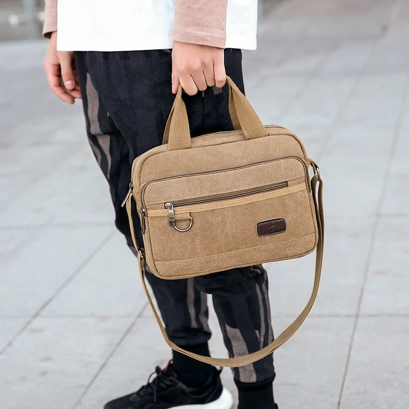 Men Canvas Briefcases Retro Business Office Shoulder Bags Work Crossbody Bag