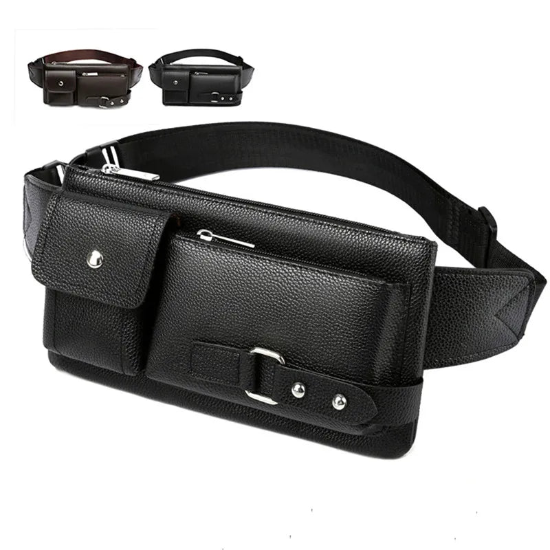 Men Casual Leather Crossbody Bags Waist Bag Fanny Pack Belt Bag