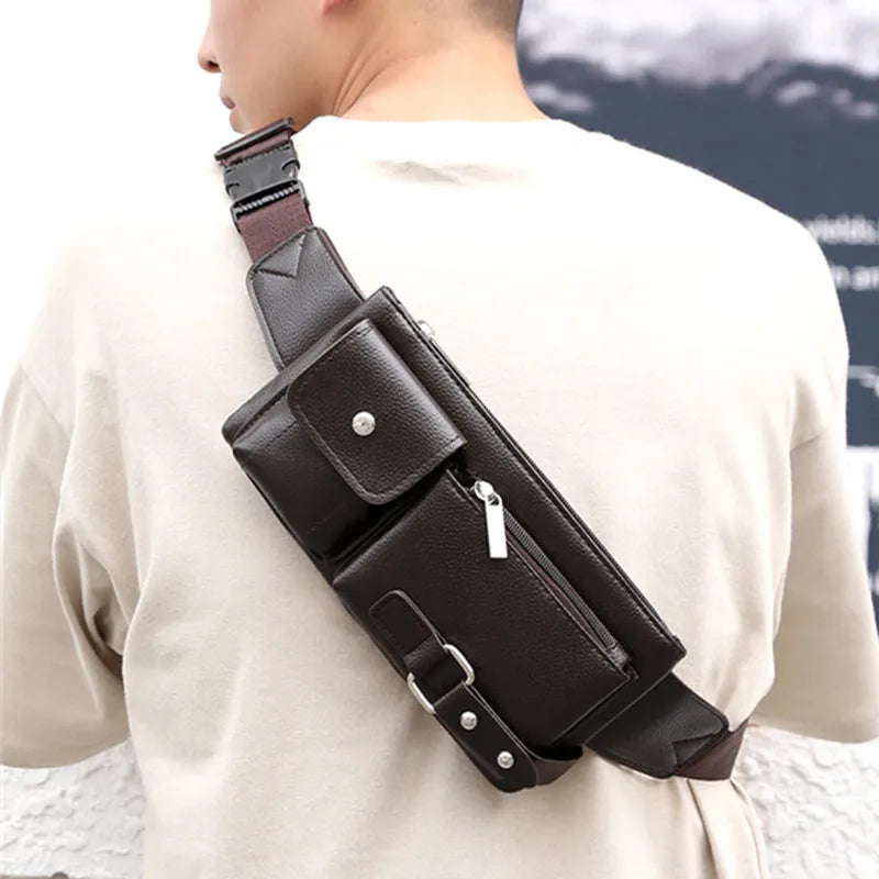 Men Casual Leather Crossbody Bags Waist Bag Fanny Pack Belt Bag
