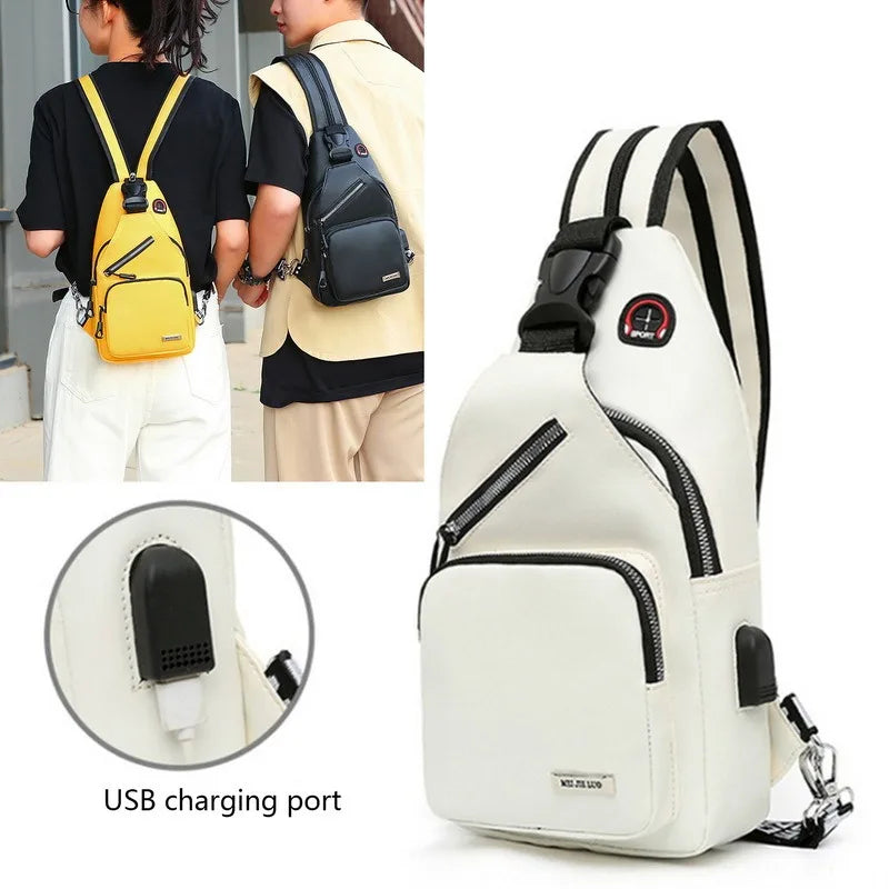 Casual Small Backpack Women Girls Chest Bag USB Charging Port
