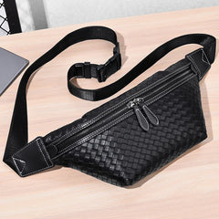 Men Chest Bag Woven Fanny Pack Leather Shoulder Bags Automatic buckle Belt Bag