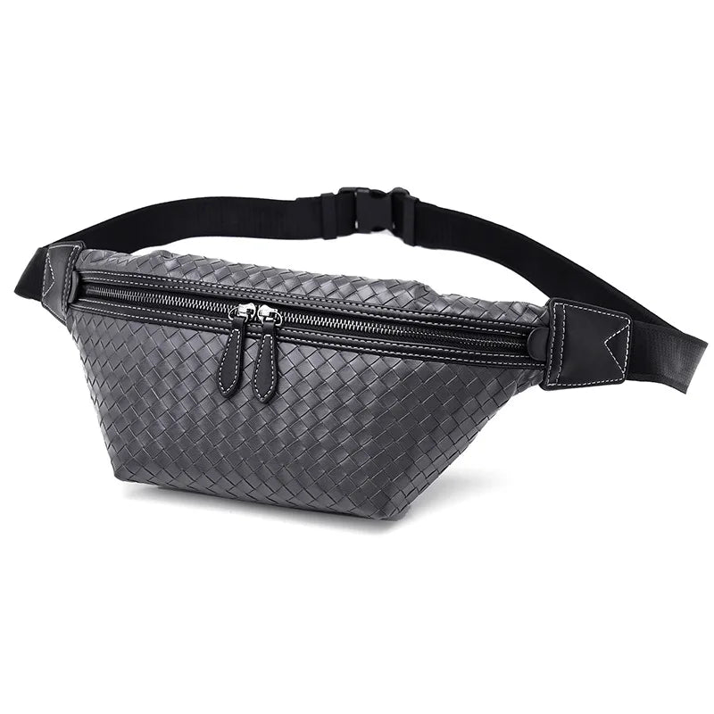 Men Chest Bag Woven Fanny Pack Leather Shoulder Bags Automatic buckle Belt Bag