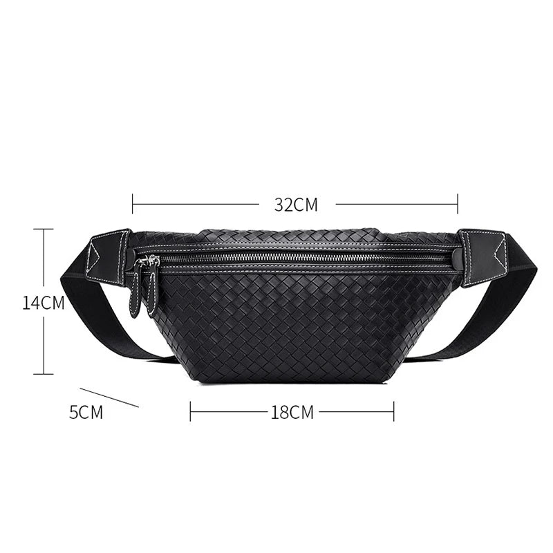 Men Chest Bag Woven Fanny Pack Leather Shoulder Bags Automatic buckle Belt Bag