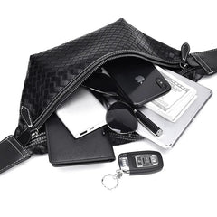 Men Chest Bag Woven Fanny Pack Leather Shoulder Bags Automatic buckle Belt Bag
