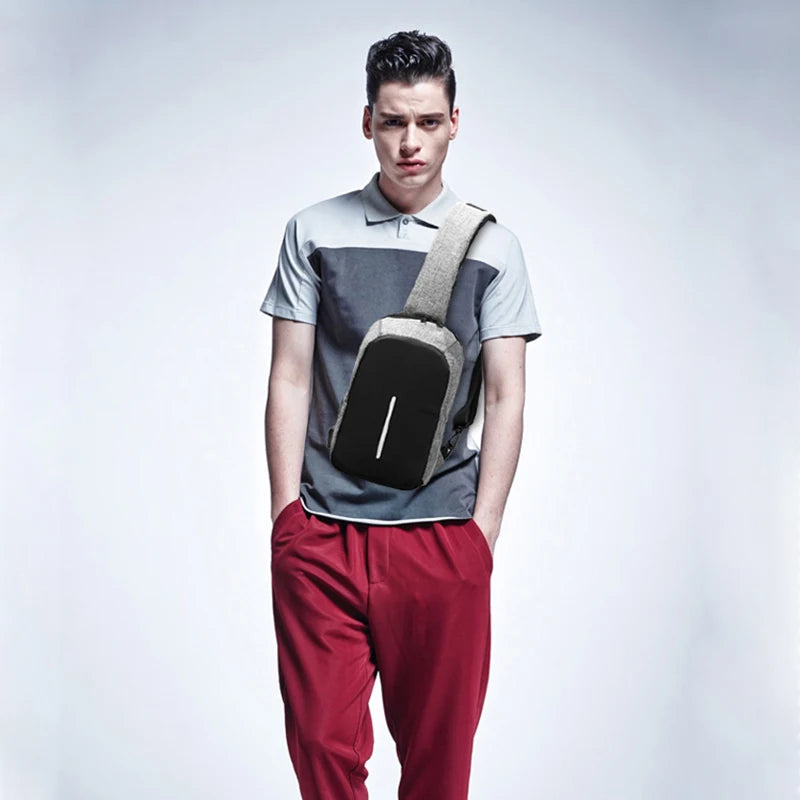 Men Chest Bags Multi-functional Crossbody Bag USB Charging Messenger Bag