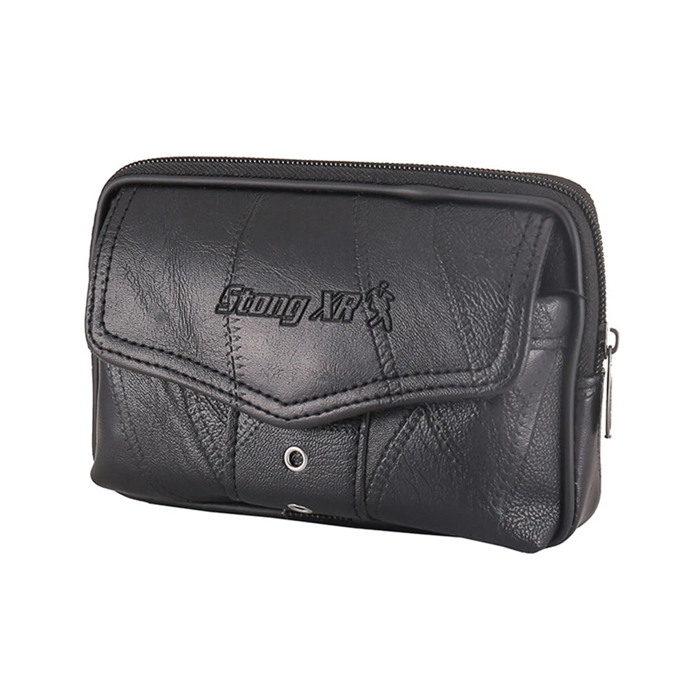 Men Cowhide Leather Fanny Waist Bag Classic Texture Solid Mobile Phone Belt Bum