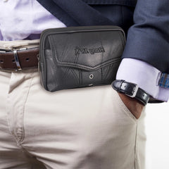 Men Cowhide Leather Fanny Waist Bag Classic Texture Solid Mobile Phone Belt Bum