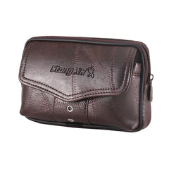 Men Cowhide Leather Fanny Waist Bag Classic Texture Solid Mobile Phone Belt Bum