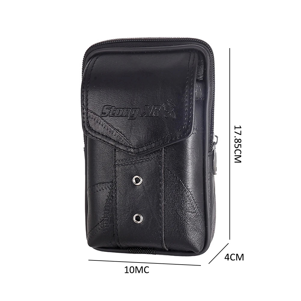 Men Cowhide Leather Fanny Waist Bag Classic Texture Solid Mobile Phone Belt Bum