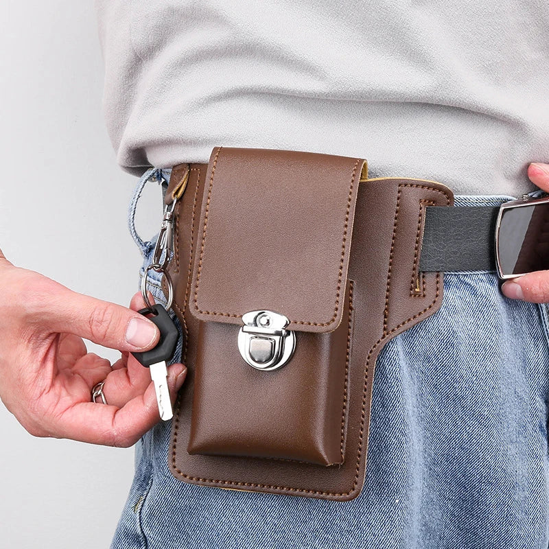 Men Cowhide Leather Fanny Waist Bag Classic Texture Creative Delicate Business