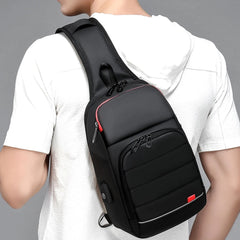 Waterproof Men Crossbody Bag USB Charging Chest Pack