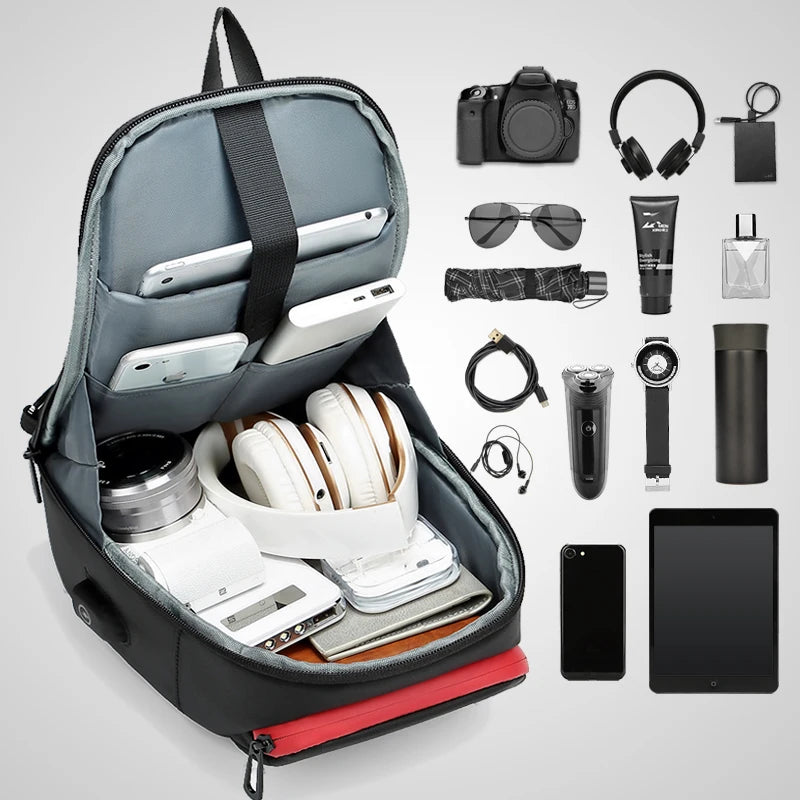 Waterproof Men Crossbody Bag USB Charging Chest Pack