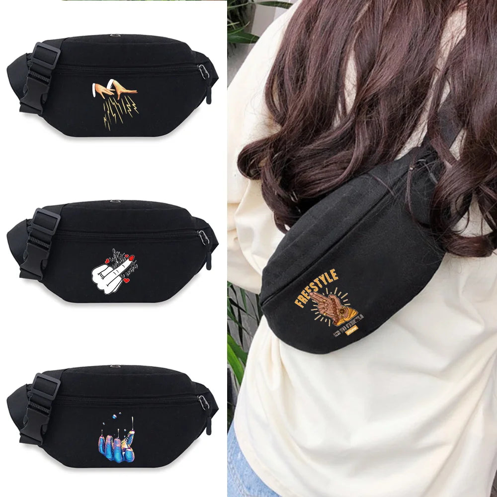 Unisex Hand Print Waist Bag Pack, Outdoor Sports Running Cycling Fanny Pack