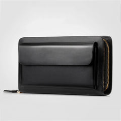 Men Faux Leather Double Zipper Wallet Money Holder Clip Clutch
