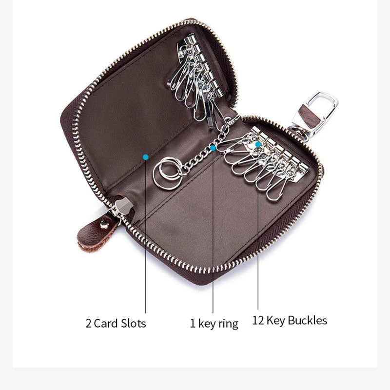 Cow Leather Key Chain Wallet Zipper Organizer Case Pouch