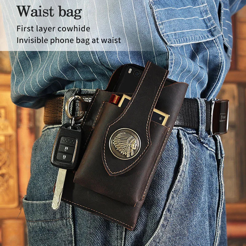 Men Leather Belt Loop Fanny Waist Pack Small Retro Hook Belt Clip Waist Bag