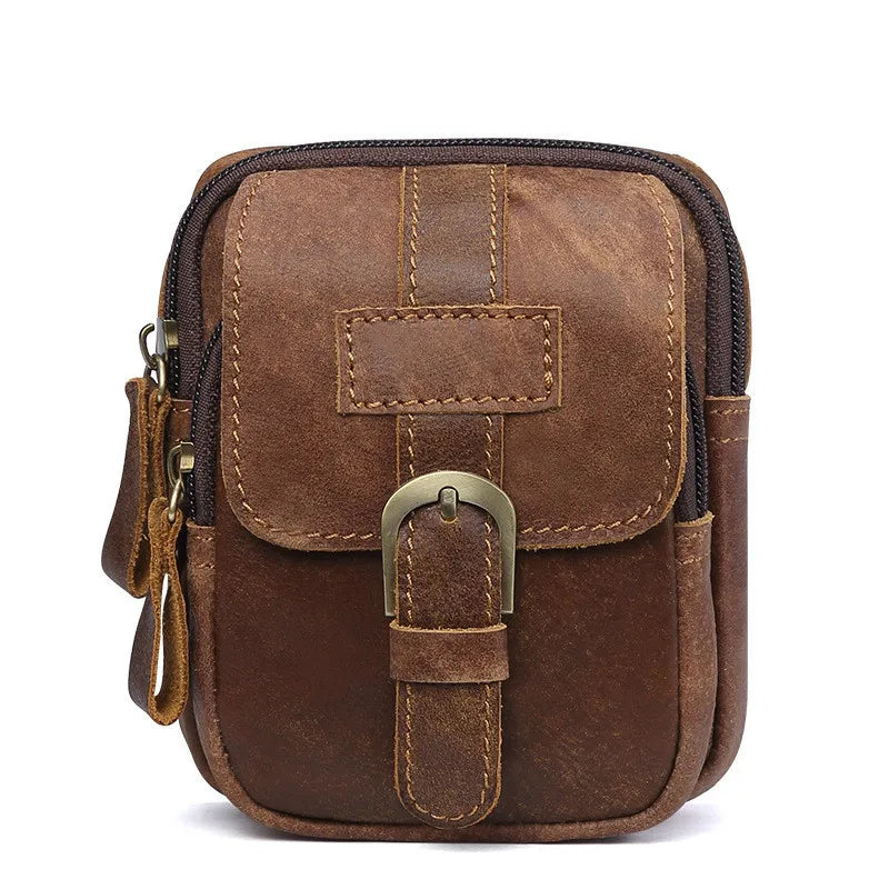 Men Leather Fanny Waist Bag Cell Phone Pocket Belt Bum Pouch Pack