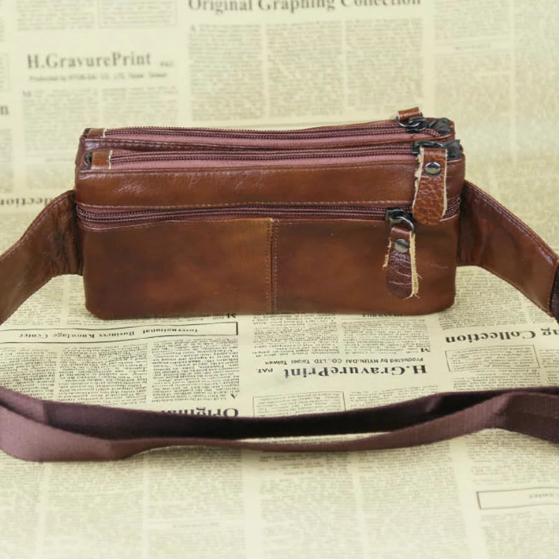 Leather Waist Bag Vintage Belt Bag Multifunction Phone Change Bag