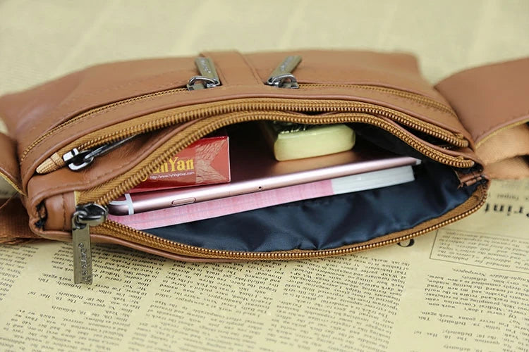Leather Waist Bag Vintage Belt Bag Multifunction Phone Change Bag