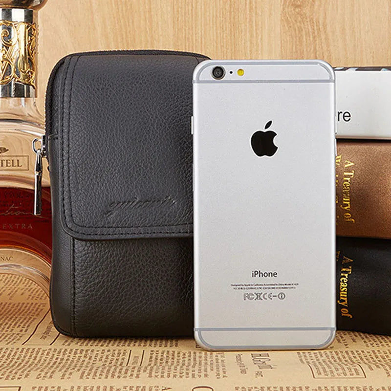 Men Leather Waist Bag with Cell Phone Cover