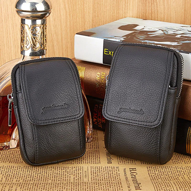 Men Leather Waist Bag with Cell Phone Cover