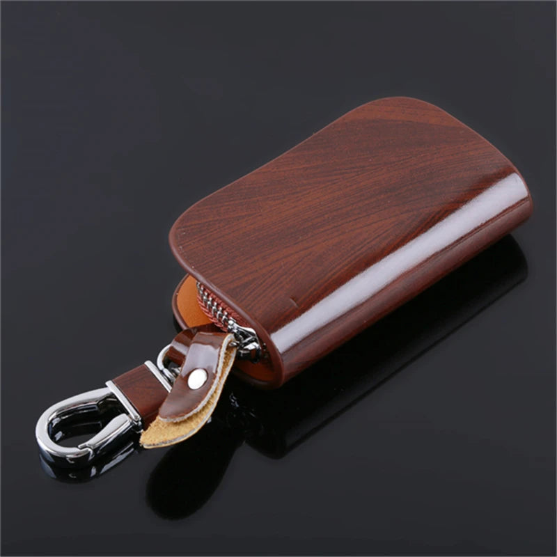 Leather Key Holder Housekeeper Keys Organizer Zipper Key Case Bag