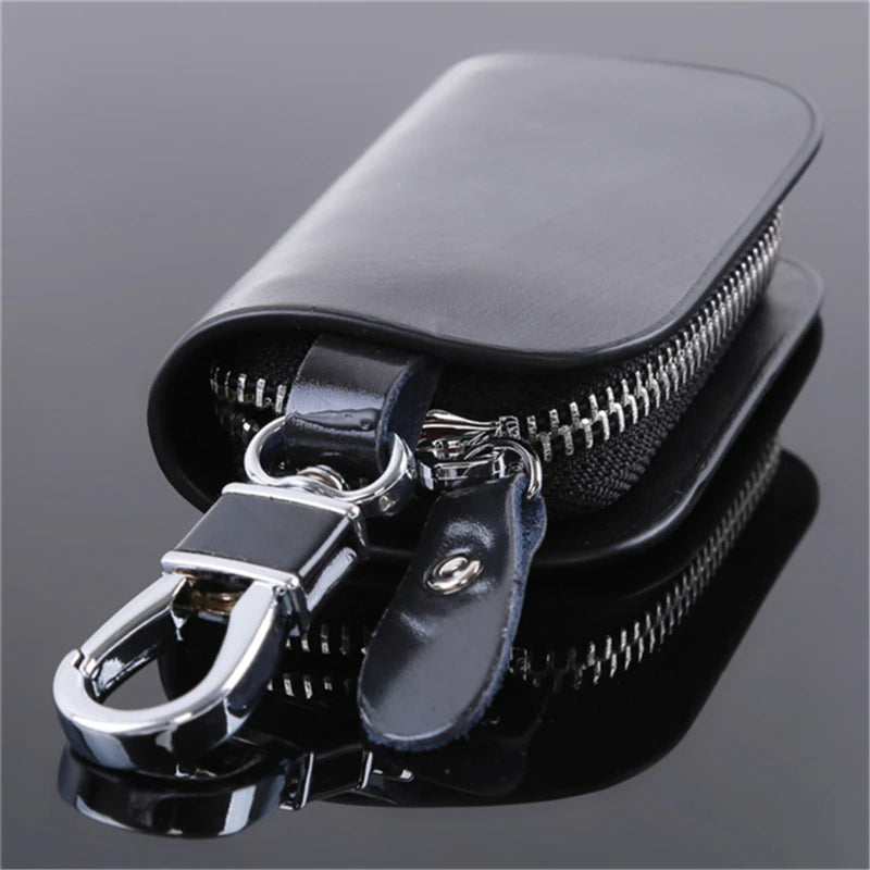 Leather Key Holder Housekeeper Keys Organizer Zipper Key Case Bag